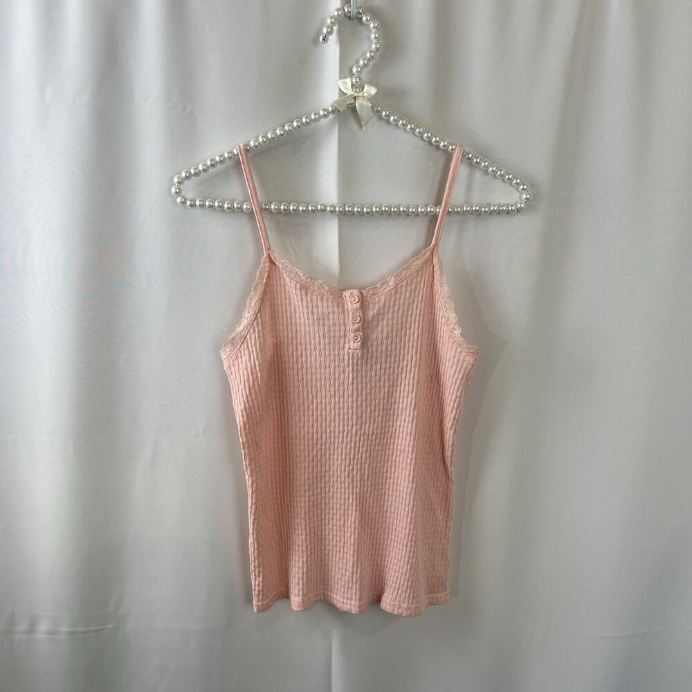Art Class Kids Girls Solid Pink Lace Trim Cotton Blend Tank Top Pink Sz XL (14)